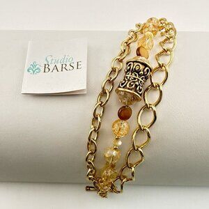 Studio Barse Bracelet Beaded Tigers Eye Multi Strand Bronze HSN Gem Gold Tone